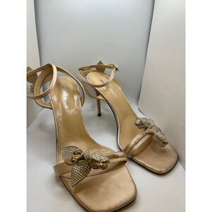Women's MACH & MACH Champagne Heels with Silver Floral Beading, Size 9